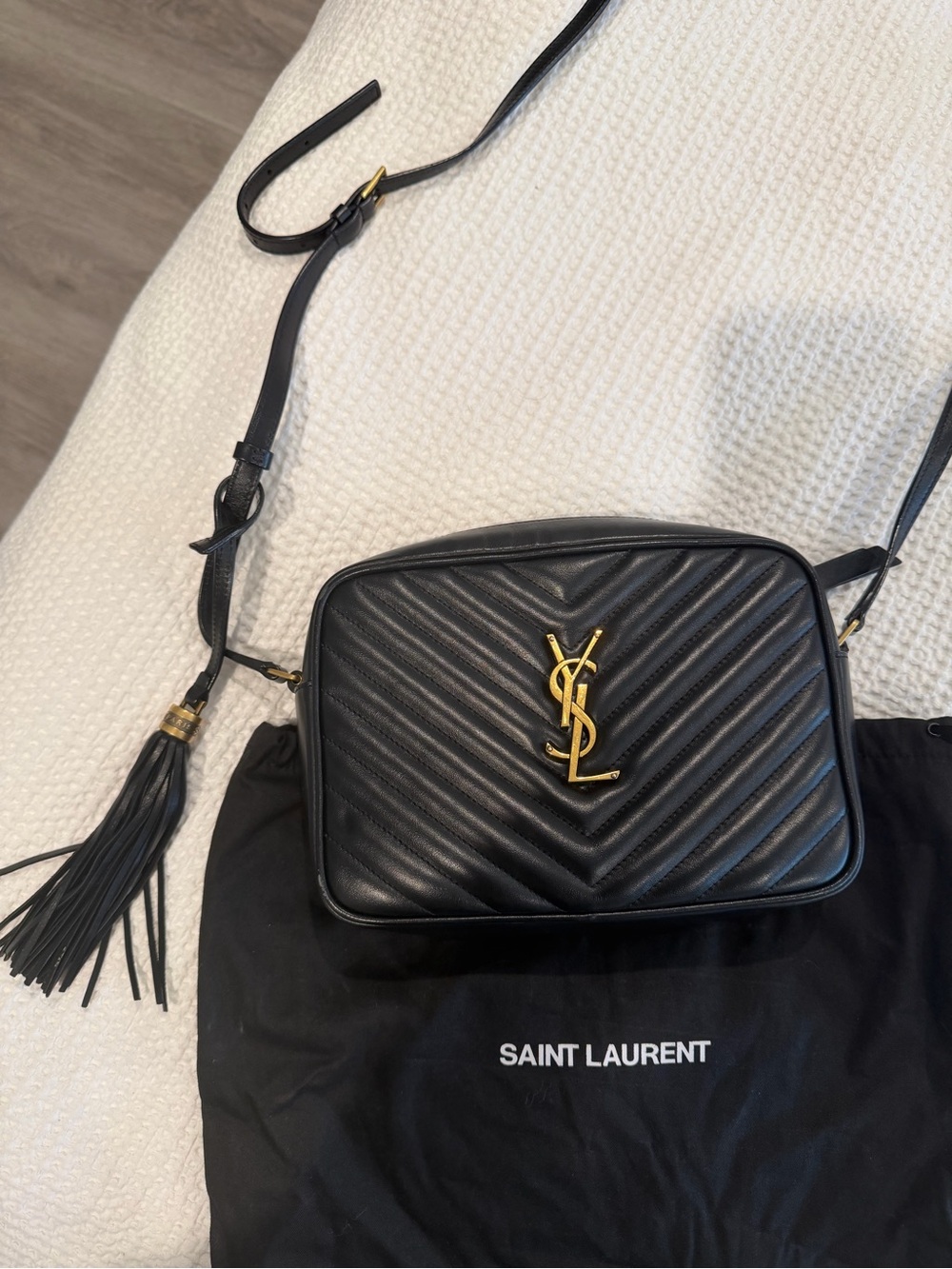 Saint Laurent Black Chevron Quilted Crossbody with Gold YSL Hardware - Picture 2 of 7